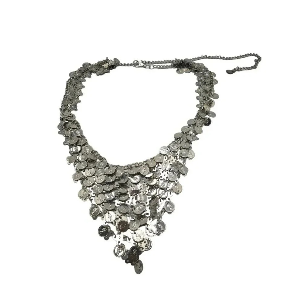 Belly Dancer Coin Belt Silver Tone Adjustable Vintage 44"